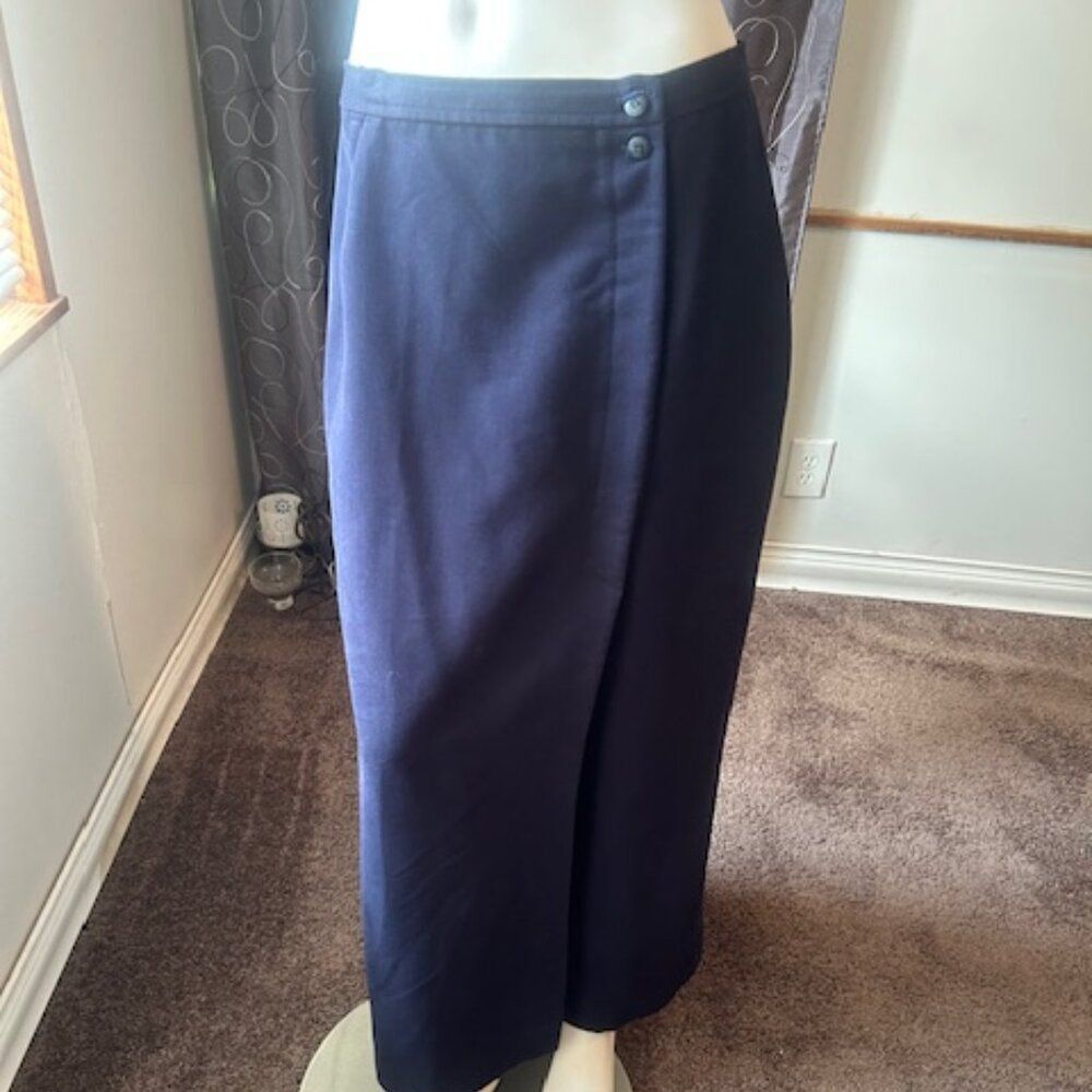 Stonebridge Vintage Navy Faux Wrap split in front & Back A-line skirt, size 16